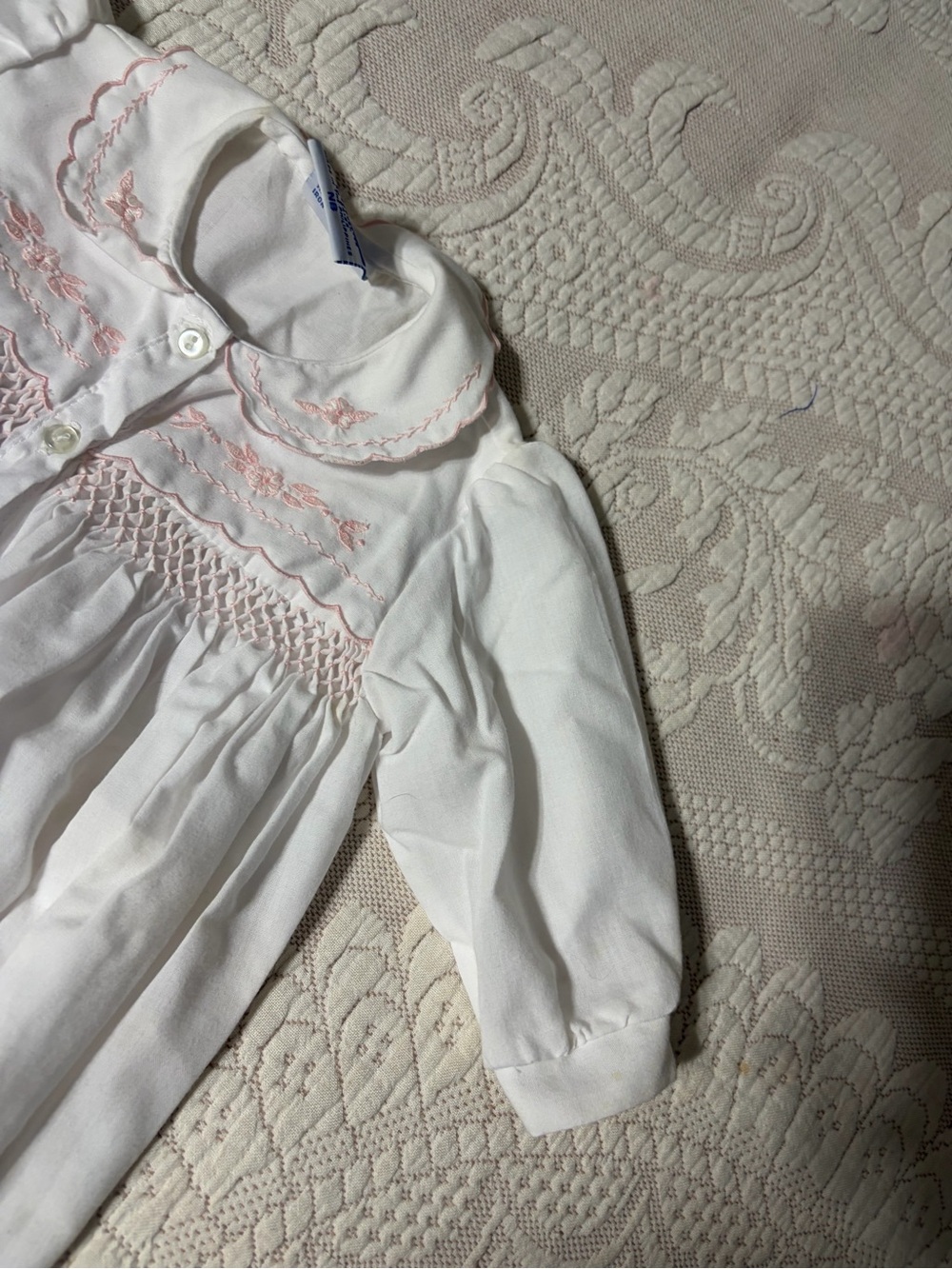 Carriage Boutique White Sleep Sack with Pink Smocking smoked gown - Picture 4 of 8